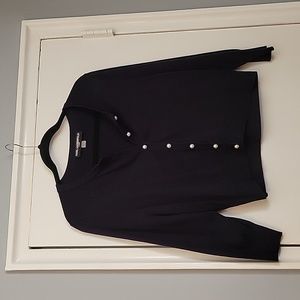 Karl Lagerfeld Crop Cardigan with Faux Pearl Buttons in Navy Blue